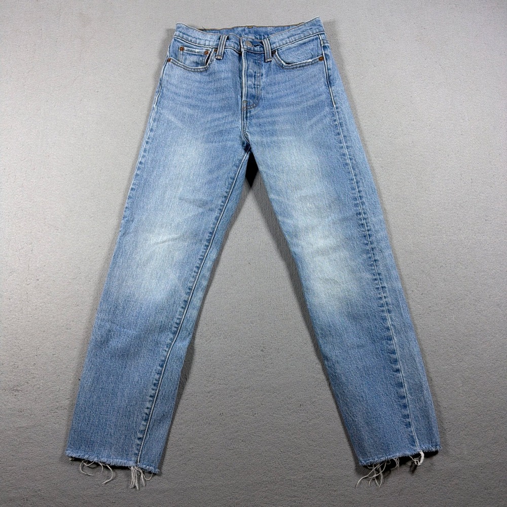 Levis 501 Jeans Women 26 Straight Leg Button Fly Blue Denim Raw Hem Casual Retro